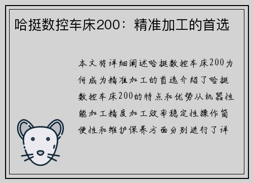 哈挺数控车床200：精准加工的首选